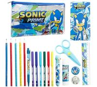 SONIC THE HEDGEHOG Trousse Scolaire Garcon Fille avec Fournitures Scolaires, Crayons de Couleur, Stylo, Kit Papeterie, Cadeau pour Enfant