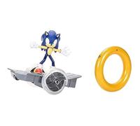 Sonic the Hedgehog Véhicule RC de vitesse, comprend une figurine sonique articulée de 15 cm, un skateboard RC et un contrôleur d'anneau doré pour effectuer des tours et des tours, les roues s'allument