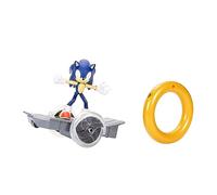 Sonic the Hedgehog Véhicule RC de vitesse, comprend une figurine sonique articulée de 15 cm, un skateboard RC et un contrôleur d'anneau doré pour effectuer des tours et des tours, les roues s'allument