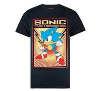 Sonic The hérisson T-Shirt Mens Propaganda Rétro Affiche Noir Top Noir