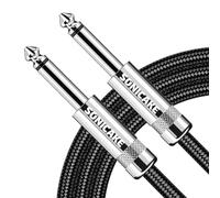SONICAKE Câble de guitare tressé 3m câble d'instrument de guitare 6.35mm Jack Câble Tressé en Nylon Plaqué Or noir