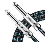 SONICAKE Câble de guitare tressé 3m câble d'instrument de guitare 6.35mm Jack Câble Tressé en Nylon Plaqué Or noir bleu