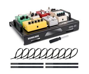 SONICAKE Mini Pedalier de Guitare Aluminium Boîtier Pedalboard Guitar Effects Board 38 x 29 x 6.5 cm avec Pedal Tape, Serre-Câbles, Patch Câble Noir QPB-20
