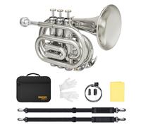 SONICAKE Trompette de Poche Sib Laiton Nickelé, Trompette Bb Compacte pour Débutants avec Embouchure 7C, Étui Rigide, Gants QPT-02