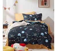 Sonive Parure de lit en microfibre pour lit de bébé 100 x 135 cm + 40 x 60 cm - UFO Cosmic Radio Constellation Moon Meteor, galaxie bleue, 1 housse de couette et 1 taie d'oreiller pour bébé