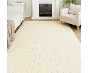 Sonive Tapis de Cuisine Motif Lignes, Résistant à l'eau, 160x230cm Beige | Antidérapant, Lavable, Moelleux pour Intérieur/Extérieur (Salon, Chambre, Chambre d'Enfant)