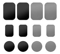 Sonku Lot de 12 plaques métalliques fines pour support magnétique de voiture, 8 rectangulaires et 4 rondes - Noir, argenté