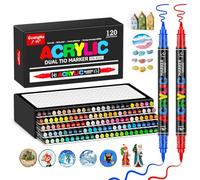 Sonlaryin 120 Couleurs Feutre Acrylique Double Pointe(Fine et Pinceau), Marqueur Peinture Acrylique Pinceau Pour Papier, Verre, Galet, Métal, Plastique, Bois, Oeuf, Céramique, Textile