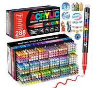 Sonlaryin 288 Couleurs Feutre Acrylique, Marqueur Peinture Acrylique Pinceau Pour Papier, Verre, Galet, Métal, Plastique, Bois, Oeuf, Céramique, Textile