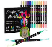 Sonlaryin Feutre Acrylique 24 Couleurs 12 Pièces, Marqueur Peinture Acryliques Double Pointe, Marqueur Acrylique pour peinture rupestre, bricolage, céramique, verre, toile, bois, Textile