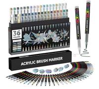 Sonlaryin Feutre Acrylique 36 Couleurs 36 Pièces, Marqueur Peinture Acrylique Pinceau Pour Papier, Verre, Galet, Métal, Plastique, Bois, Oeuf, Céramique, Textile - Gris