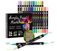 Sonlaryin Feutre Acrylique 48 Couleurs 24 Pièces, Marqueur Peinture Acryliques Double Pointe, Marqueur Acrylique pour peinture rupestre, bricolage, céramique, verre, toile, bois, Textile