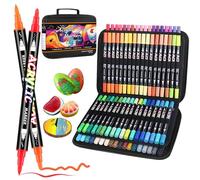 Sonlaryin Feutre Acrylique 72 Couleurs 72 Pièces, Feutre Peinture Acryliques Double Pointe Pinceau, Marqueur Acrylique pour peinture rupestre, bricolage, céramique, verre, toile, bois, Textile