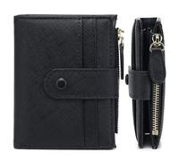 sonluk Petit portefeuille pour femme, porte-cartes à deux volets en cuir avec blocage RFID, fermeture éclair, porte-monnaie avec fenêtre pour carte d'identité, D6-noir, Moderne
