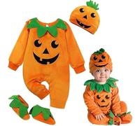 Sonnena 2 Pièces Deguisement Halloween Bebe Deguisement Citrouille Bebe Déguisement Halloween Bébé Fille Garçon Cosplay Costume Citrouille à Capuche et Pantalon Rayé pour Bébés de 0 à 24 Mois