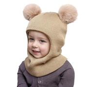 Sonnena Cagoule Bébé Filles Garçon Mignon Bonnet Echarpe Hiver Chaud Cache Oreilles Chapeaux Tricoté Enfant Double Pompon Cagoule Balaclava pour Ski Snowboard 2026