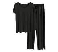 Sonnena Doux et Confortable Ice Silk t - Shirt à Manches Courtes Lot de Deux Pantalons Larges Jambes, Ensemble Pyjama pour Femmes, t - Shirt Large Jambes Pantalons Larges Lot de Deux