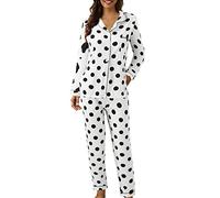 Sonnena Ensemble Pyjama Femme - Manches Longues Col en V Boutonné Vêtements de Nuit Confortable Souple Pyjamas Femmes 2 Pcs léger Mode Automne et Hiver Pyjama Coton Femme