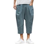 Sonnena Homme Sarouel 3/4 Pantalon Taille Elastique Baggy Pantacourt Décontracté Léger Pantalon d'été