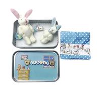 Sonnena Lapin en Peluche Coffret Cadeau de Pâques,Mini Monde avec Lapin, Panier et Carotte dans Une Boîte Métal,Mini Lapins Plush Ornament in Tin Box pour fête de Pâques, Cadeau pour Amis,Filles