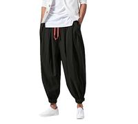 Sonnena Pantalon De Jogging Cargo Harem Streetwear Hommes Sarouel Style Japonais Pantalon en Lin DéContracté Pantalon Baggy Homme Pantalon en MéLange Coton Lin Large Plage ÉTé LéGer Confortable