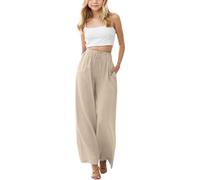 Sonnena Pantalon Fille Fluide Palazzo pour Ado Cordon de Serrage Fente au Bas Taille Élastique Long Décontracté Jambes Larges Confort Pantalon Ample pour Enfant Filles
