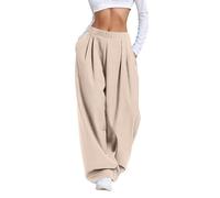 Sonnena Pantalon Fluide Femme Baggy Jambe Large Taille Haute Élastique Pantalon Tailleur Coupe Droite Ample Palazzo Pantalons Chic et Élégant Décontracté de Casual Travail
