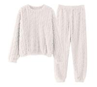 Sonnena Pyjama Femme Hiver Pilou Polaire Ensembles de Pyjamas Chaud Flanelle Vêtements de Nuit Manche Longue Haut et Pantalon Doux Chic Coupe Ample Sleepwear Loungewear Noel