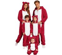 Sonnena Pyjamas Familial de Noël Combinaison Pyjama en Flanelle à Capuche Vêtements d'Intérieur Automne Hiver Vêtements de Nuit Une Piece Casuel Grande Taille Femme