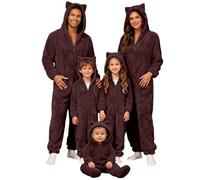 Sonnena Pyjamas Familial de Noël Combinaison Pyjama en Flanelle à Capuche Vêtements d'Intérieur Automne Hiver Vêtements de Nuit Une Piece Casuel Grande Taille Femme