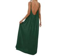 Sonnena Robe Backless Femme Longue Ete sans Manches-en Lin Débardeur Fluide Et Dos Décolleté Robe De Maison Élégante Et Simple Dress D'Intérieur Confortable