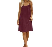Sonnena Robe Backless Femme Midi Ete sans Manches-en Lin Débardeur Fluide Et Dos Décolleté Robe De Maison Élégante Et Simple Dress D'Intérieur Confortable