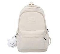 Sonnena Sac à Dos Scolaire Minimaliste pour Étudiante, Sac à Dos Léger Polyester Anti-éclaboussures, Sac de Ville avec Pendentif Ours, 4 Couleurs Pastel Disponibles