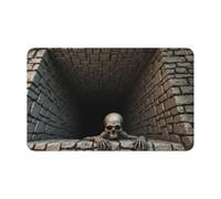 Sonnena Tapis 3D Halloween Squelette, Tapis Effet Optique Effrayant Porte | Tapis 3D illusion tunnel briques, squelette emergent, antidrapant, plusieurs tailles, Halloween