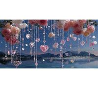 Sonnette à vent Diamond Painting Adulte rose Peinture Diamant Point de Croix Kit Complet Diamond Painting Adulte Grand Format 5D DIY Cristal Art Canevas, pour Maison Murale Décoration, 60x120cm a-153