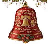 Sonnette commémorative 3D rouge et bleue pour 250e anniversaire des États-Unis - Décoration commémorative patriotique - Cloche élégante - Sapin de Noël - Style rétro - En métal - Cadeau collector (A)
