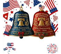 Sonnette commémorative 3D rouge et bleue pour 250e anniversaire des États-Unis - Décoration commémorative patriotique - Cloche élégante - Sapin de Noël - Style rétro - En métal - Cadeau collector (C)
