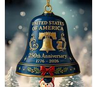 Sonnette commémorative 3D rouge et bleue pour 250e anniversaire des États-Unis - Décoration commémorative patriotique - Cloche élégante - Sapin de Noël - Style rétro - Cadeau collector (B)