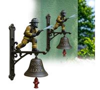 Sonnette commémorative - Thème pompier avec design bouche d'incendie - Métal durable et résine coulée, support mural de 25 cm, carillon fort pour la maison, clôture, terrasse (1)