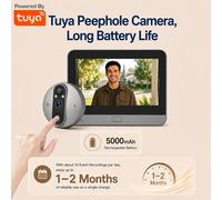 Sonnette connectée WiFi Tuya SmartLife 3MP avec caméra de visiophone, détection de mouvement PIR, vision nocturne IR, connexion filaire et moniteur Bronze Color 64G