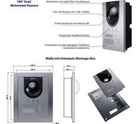 Sonnette de porte anthracite/argent, 2MP, 180°, App, IP hybride - 2 fils : Boîte d'encastrement : Argent Sonnette de porte Couleur : Argent Boîte de montage de la sonnette : Boîte d'encastrement