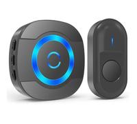 Sonnette de Porte sans Fil 300M IP55 Étanche Carillon Electronique avec Récepteur Enfichable pour la Maison 55 Mélodies LED Noir