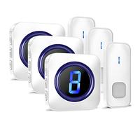 Sonnette de porte sans fil étanche avec 3 boutons sans fil à piles avec 55 mélodies, 5 niveaux de volume, affichage numérique LED pour la maison avec 3 récepteurs