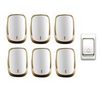 Sonnette de porte sans fil pour la maison, kit car Sonnette sans fil étanche, portée 300 m, 36 mélodies, 4 niveaux de volume, lumière clignotante, 1 émetteur, 6 récepteurs, multicolore, lot de 7(Gold)