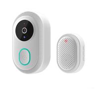 Sonnette de porte visible, sonnette vidéo WiFi intelligente, caméra 1080p avec vision audio bidirectionnelle IP65, système d'interphone de sécurité sans fil, blanc noir (blanc)