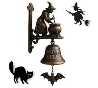 Sonnette de sorcière Vintage d'halloween - Cloche de sorcière Vintage en Fonte - Cloches de sorcière murales avec Balai, Cloche décorative d'extérieur pour décoration (B)
