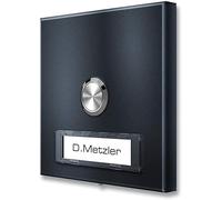 Sonnette en saillie carrée Metzler en gris anthracite RAL 7016 avec plaque nominative interchangeable taille : 10 x 10 cm