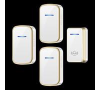 Sonnette sans Fil 3 récepteurs, kit de Porte avec lumière LED, portée de 300 m/1 000 pi, Sonnette étanche IP68, 60 carillons et Volume à 5 Niveaux, récepteur enfichable pour la mai