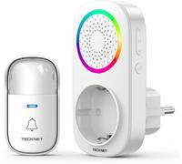 Sonnette Sans Fil, 300M Sonnette Rgb De Porte Sans Fil Auto-Alimentée, Ip65 Étanche Carillon Electronique, Kit De Carillon Avec Récepteurs Enfichables, 60 Mélodies, 5 Niveaux Volumes