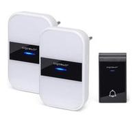 Aigostar-Sonnette sans fil et sans câblage 36 sonneries,3 niveaux de volume portée de 150m étanchéité IP44, Noir et blanche,avec 1 Transmetteur et 2 Récepteur Enfichable